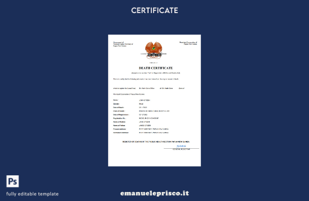 stile verificato Certificato di morte dello stato di stato civile della Papua Nu